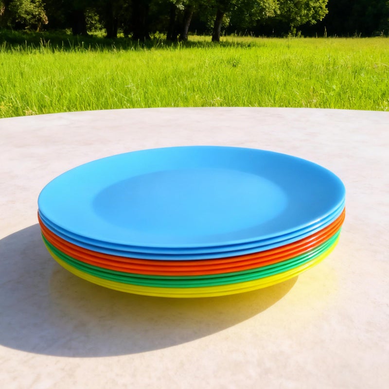 AOYITE Plastic Dinner Plates Reusable BPA Free Dishwasher Safe Microwaveable Plate for Any Occasion, BBQ, Travel, and Events (Multicolor set of 12) - Image 5